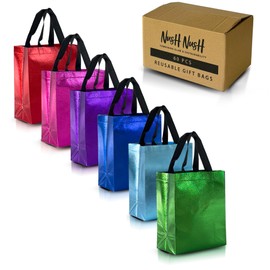 Nush Nush Mix Color Gift Bags Medium Size – Set of 60 Reusable Gift Bags From Six Vibrant Colors With a Glossy Finish - Perfect As Goodie Bags, Birthday Bags, Party Favor Bags – 8x4x10 Size