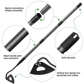 NEZHEIZERY Garden Hoe for Weeding, Heavy Duty Hollow Hoe Garden Tool with Long Handle, 5FT Weeder Gardening Hand Tool for Loosening Planting