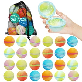24 Pcs Reusable Water Balloons Refillable Magnetic Water Bombs Tie-dye Splash Balls Easy Quick Fill & Self-Sealing Beach Toys with Mesh Bag for Kids Ages 3-12, Summer Pool Party Outdoor Water Games