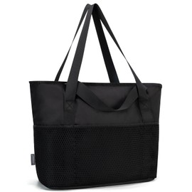 KABAQOO Large Beach Bag Waterproof Sandproof Tote Bag for Women with Zipper & Mesh Pockets for Pool Swim Travel Everyday