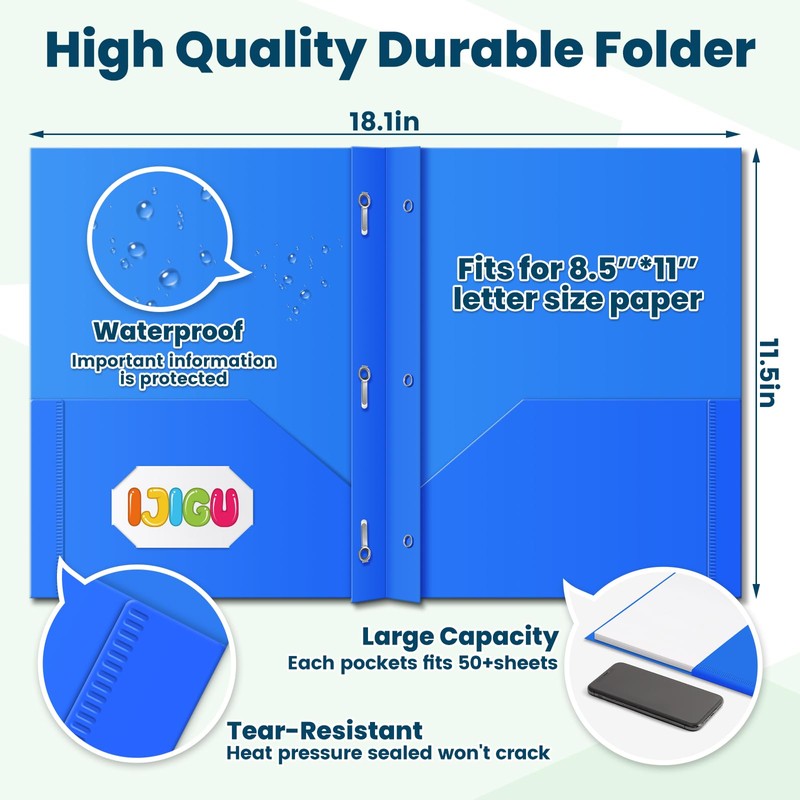 IJIGU 48 Packs 2 Pocket Folders with 3 Prongs Fastener