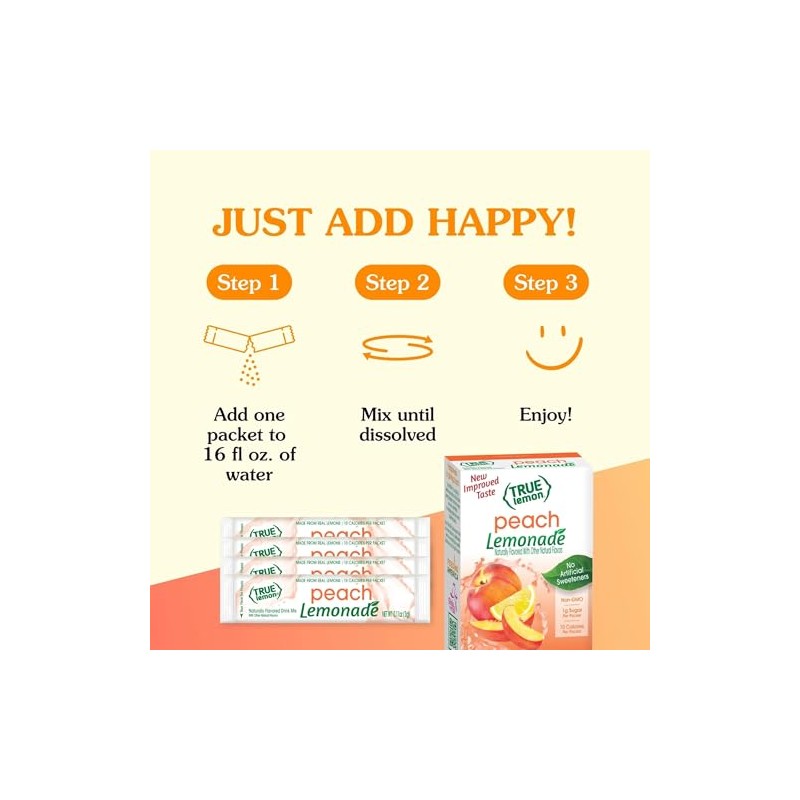 True Lemon Peach Lemonade Water Enhancer Drink Mix (10 Packets),