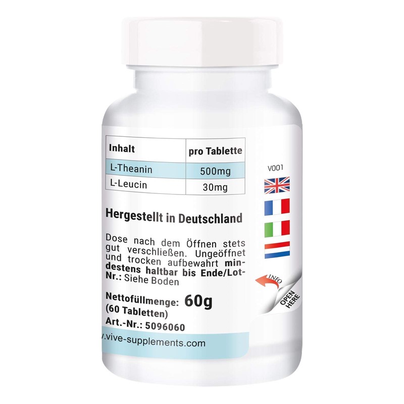 L-Theanine Tablets, 500 mg, 60 Tablets, High Dose, Vegan, Quality