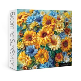 3D Summer Sunflower Puzzles for Adults 1000 Pieces, Nature Colorful Flower Plant Jigsaw Puzzles, Art Pretty Painting Garden Puzzle