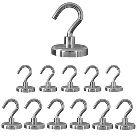 Cosego Super Strong Magnetic Hooks, 12 Pieces, Vertical Load Capacity 26.5 lbs (12 kg), Metal, Diameter 0.6 inches (1.6 cm), Magnetic, For Kitchen, Office, Commercial Use, Entryway, Warehouse, Wall