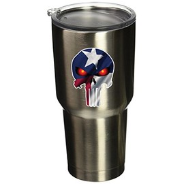 BOLDERGRAPHX 5078 2"x3" Punisher Skull with Glowing red Eyes and Texas Flag 2 Pack Vinyl Sticker Decal for Yeti Mug Cup RTIC Sic Cup Thermos Cup or Laptop Cell Phone wrap or Hardhat