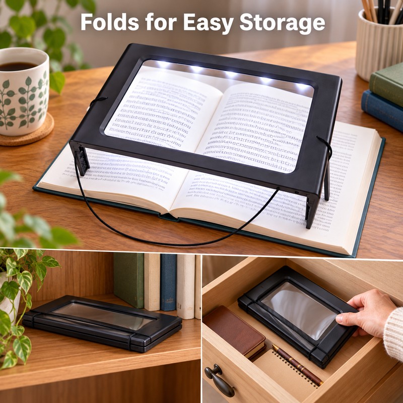 Full-Page Magnifier for Reading – 3X Foldable Desktop Lens with