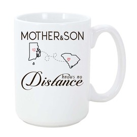 Rhode Island South Carolina Mug 15oz Long Distance - The Love Between Mother And Son Knows No Distance - Mother's Day Gift From Son State To State RI SC Mug Ceramic