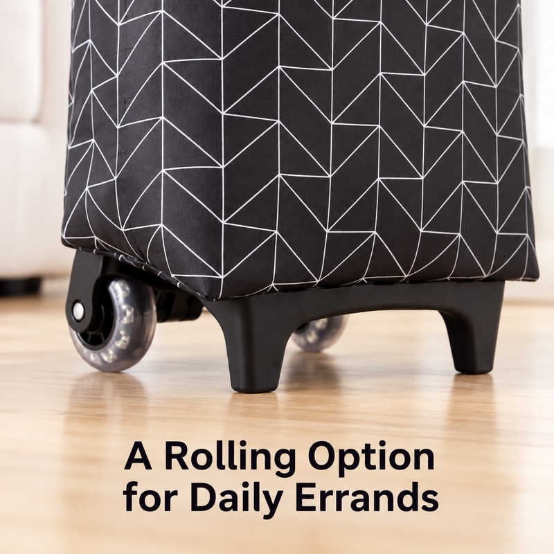 Foldable Shopping Cart Bag with Wheels and Retractable Handle for