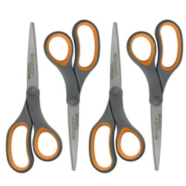 Westcott 8-Inch Titanium Bonded Straight Scissors, Soft Handle, Gray/Yellow, 4-Pack