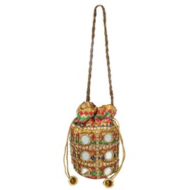 Traditional Satin Potli Bag with Round Mirror for Women & Girls (Multicolor)