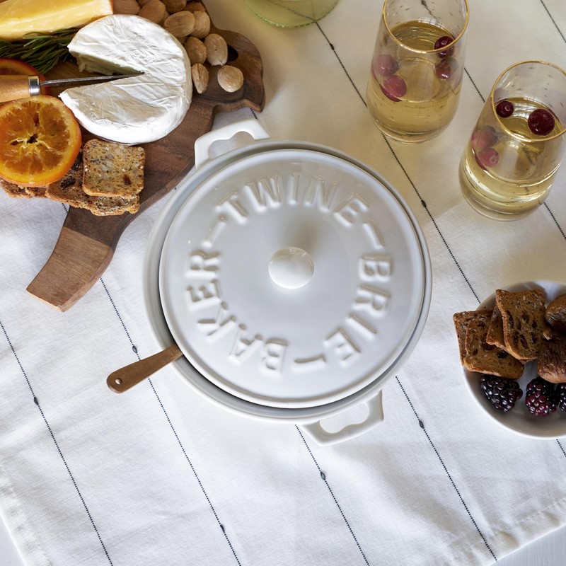 Twine Ceramic Brie Baker with Acacia Wood Spreader, Brie Baking