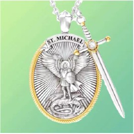 Fashion Jewelry ST MICHAEL PROTECT ARCHANGEL SWORD ANGEL PRAY Pendant GERMAN Silver 20" Necklace