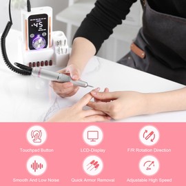 Portable Nail Drill File Electric 45000RPM Rechargeable DIY Nail Drill Kit with Large LCD Screen Led Indicator Cordless with Bits & Base for Gel Nail Manicure and Pedicure Reflective Body etc