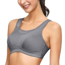 Deyllo Women’s Sports Bras High Impact Wireless Bra Full Coverage Plus Size Bra Non Padded Yoga Bras Gym Workout Bras (Grey 34B)