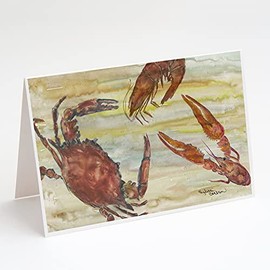 Caroline's Treasures Crab, Shrimp, Oyster Yellow Sky Greeting Cards and Envelopes Pack of 8