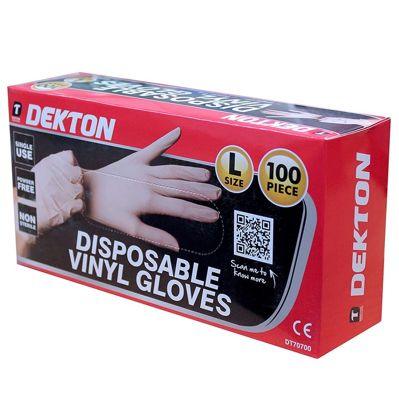 DEKTON DT70700 100Pc Disposable Vinyl Gloves (L)