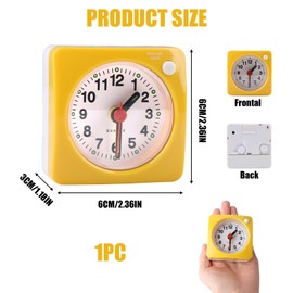 Small Travel Alarm Clock, Silent Analogue Non Ticking Clocks with Snooze Nightlight Function Bedside No Tick Quiet Large Display Mini Alarm Clock for Heavy Sleepers, glow in the dark, 6cm (Yellow)