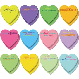 Teling 24 Pcs Valentine's Day Sticky Notes 3 x 3 Inch Heart Shape Sticky Inspirational Red Heart Notepads Appreciation Gifts Bulk for School Office Supplies(Bright,Thank You)