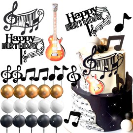 JeVenis Black Tortendeko Disco Tortendeko Gitarre Dekoration Kuchen Gitarre fur Musikalisches Thema Geburtstag Disco Party Dekoration Rock Roll Geburtstag Dekoration