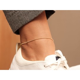 Havopso Dainty Ankle Bracelets for Women 18K Gold Plated Beads Chain Anklets Waterproof Gold Beaded Anklet Bracelet Minimalist Beach Foot Jewelry