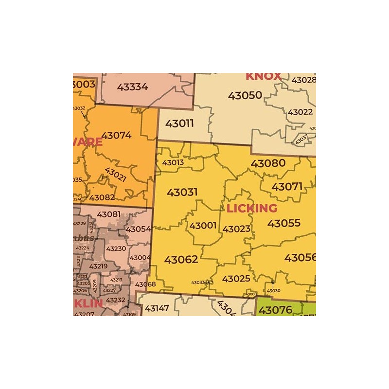 Ohio ZIP Code Map with Counties - Standard - 36"