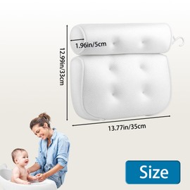Bath Pillows for Head and Neck, Waterproof Bath Cushion with 6 Suction Cups, Soft Bathtub Pillow for Relaxing Bath, Fits Most Bathtubs (White, 35x33x5cm)