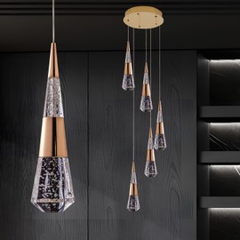 SHIANDAR 5-Light Pendant Light Kitchen Island, Dimmable Modern Island Fixture Luxury Meteor Shower-Style Gold Led Chandelier for Dinning Room, Lighting (MYX001-udZXL-gd-5light)