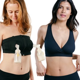 Pumping Bra + Sleep Bra Starter Pack | Pumping Bra Hands Free + Sleep Bra - Comfortable, Adjustable, Customizable - Pump Bra Slips Over Sleep Bra, Black, L