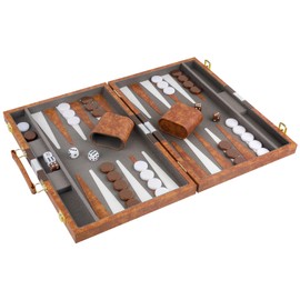 Buweeo Backgammon Set, 15 Inch Portable Board Game with PU Leather Case for Adults, Brown Backgammon Travel Set