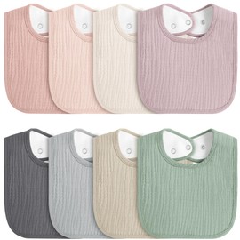 MairMore 8 Pack Muslin 100% Cotton Baby Bibs for Unisex, Soft and Absorbent Gender Neutral Set for Feeding and Drooling