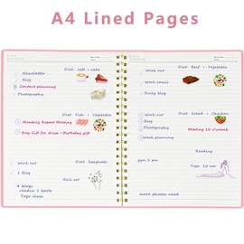 A4 Notebook, Lined Wirebound Spiral Notebook,110Pages /55 Sheets for Writing,100gsm Thick Paper, Waterproof Hardcover,Ruler, Bookmark,Journal for Women Men Work Office School, 21.5 x 28cm, Pink