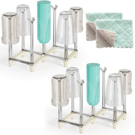 Marbrasse Retractable Cup Drying Rack, Drinking Glass and Sports Bottle Drainer Stand, Plastic Bag Dryer with Non-Slip Bottom for Kitchen Countertop, 2p - White