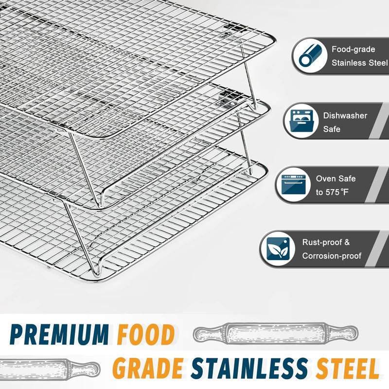 Stainless Steel Stackable Cooling Rack for Baking, 3 Tier 12”x