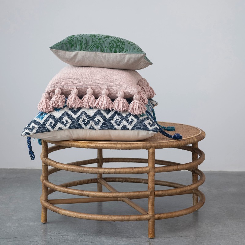 Creative Co-Op Cotton Velvet Throw Hamsa Hand Embroidery, Forest Green