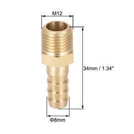 uxcell Brass Fitting Connector Metric M12-1.25 Male to Barb Fit Hose ID 8mm 2pcs
