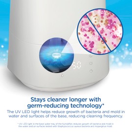 Clorox Air Humidifier for BedRoom with UV LED Light to Reduce Germs and Bacteria, Whisper Quiet, 4L Water Tank for up to 40 Hours of Continuous Steam, Ultra Clean Cool Mist, White (11080)