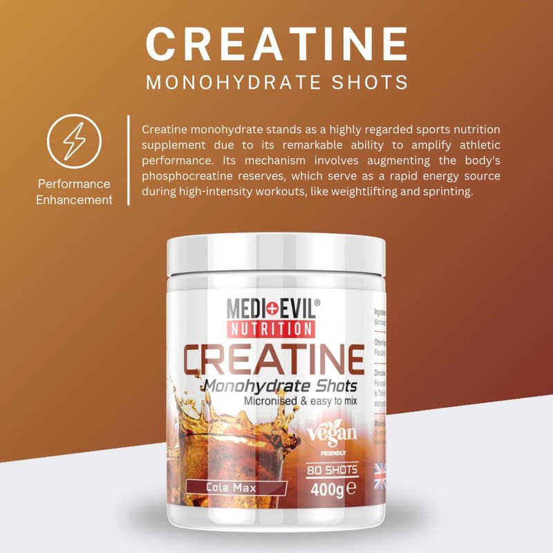 Medi-Evil Nutrition Creatine Monohydrate Powder 400g, Cola Max Flavour, Micronised