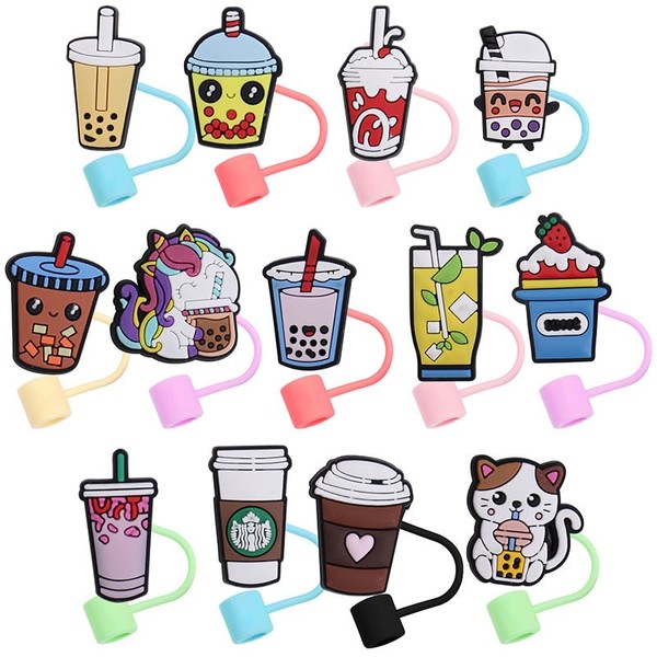 SOFWFOS 13PCS Cute Coffee Straw Toppers for Tumblers 10mm Silicone