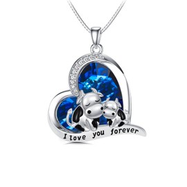 MISTBEE Mothers Day Gifts Cow Necklace for Women 925 Sterling Silver Pendant Jewelry Birthday for Her (Crystal Heart Two Cow)