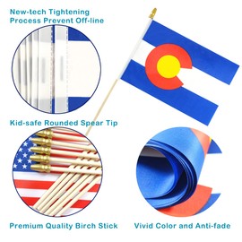 Newperlite Colorado Stick Flag Small Mini Hand Held Flags - Solid Wooden Pole and Spear Top,12 Pack, 5x8 Inches