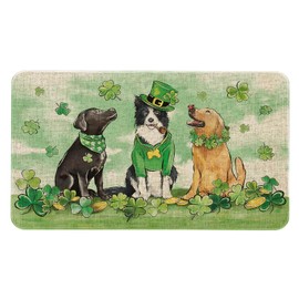 Kuyuayee St. Patricks Day Shamrock Doormat 30x17 Inch Green Irish/Celtic Pattern Non-Slip Washable Indoor/Outdoor Entrance Floor Mat
