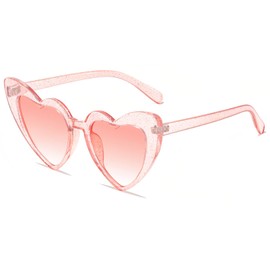 JCTAIFOO Love Heart Shaped Sunglasses for Women Vintage Cat Eye Retro Cute Mod Style Hippie Party Glasses, Glittery Pink/Pink