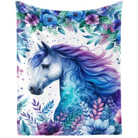 Horse Throw Blanket - Soft Flannel Horse Blankets for Girls Boys Kids Horse Lovers - Warm Horse Throw Blankets for All Season Lap, Chair, Sofa - 50"x40"