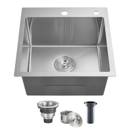 POPFLY 18 Inch Drop In Kitchen Sink, 304 Stainless Steel Top mount Handmade Single Bowl Kitchen Sink 9 Inches Deep Bar Prep Sink, Brushed Nickel（18×18×9）