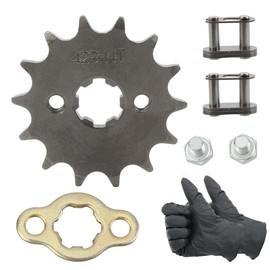 PowerMotor 428-14T 17mm Motorcycle Front Engine Sprocket Whit Chain Links Kit Replacment for 50cc 70cc 110cc 125cc 150cc Dirt Pit Mini Pocket Bike ATV 4 Wheeler Moped Go Kart