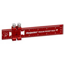 Woodpeckers Paolini Pocket Rule, Aluminum, 6" / 150mm Combo, Woodworking Ruler with Sliding Stop, Vertical End Scale, Scribing Notch, Engraved Scale