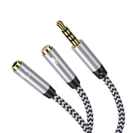 3.5mm 4 Pole 3 Pole Audio Distribution Cable Earphone Jack Bifurcated Converter Cable Male to 2 x Female (Headphone + Microphone) Hi-Fi Sound Quality Audio Cable 3.5mm Converter, Earphone Splitter