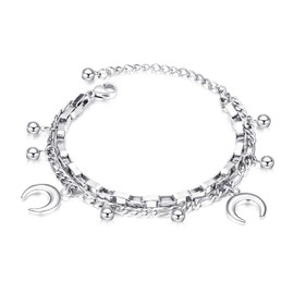 OSTAN Women's Bracelet Stainless Steel with Moon Pendant Silver, Metal