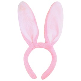 SARATA Easter Bunny Ears Headband Plush Rabbit Ears Hairband for Holiday Kid's Pink White Cute Soft Touch Bunny Ears Hairbands for Kids Girls Party 1PCS